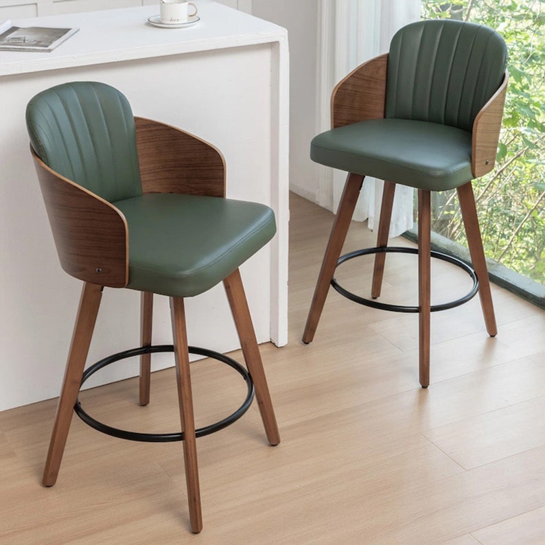 Green Swivel 26" Counter Stool, Wooden Bar Stool