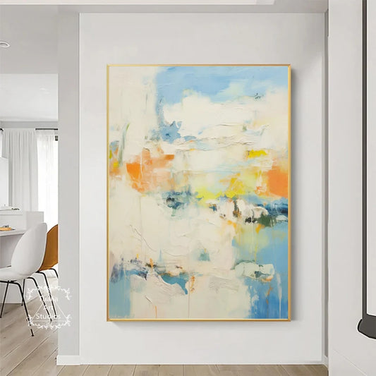 Colorful Abstract Painting Blue and Beige Abstract Canvas Painting Orange Abstract Painting Modern Room Minimalist Decorative Painting