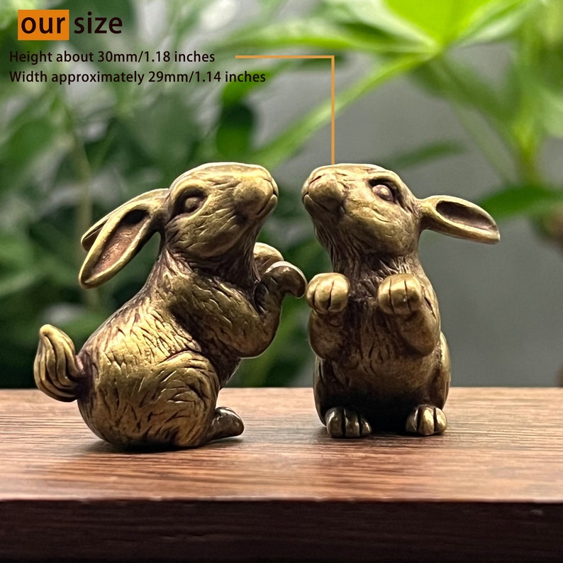 Two Cute mini Rabbits Figure, Kissing Brass Rabbit Statue