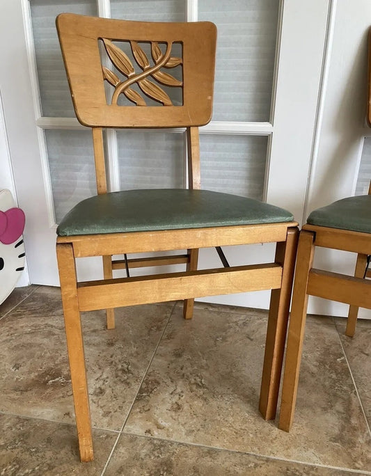 Vintage 1950's Stakmore maple folding chairs with original tag