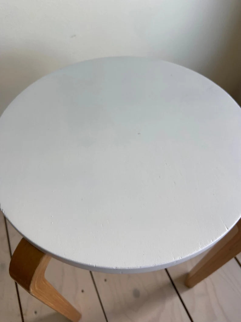 Jufhamvintage- vintage stool in Aalto for Artek style- Ikea Frosta- heavy birch stool with a white seat 1