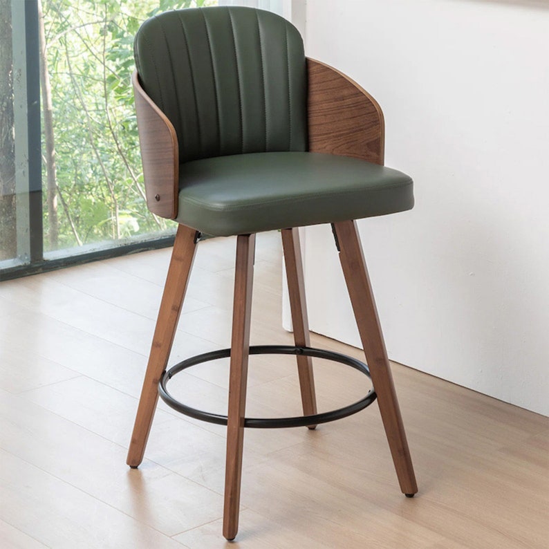 Green Swivel 26" Counter Stool, Wooden Bar Stool