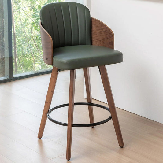 Green Swivel 26" Counter Stool, Wooden Bar Stool