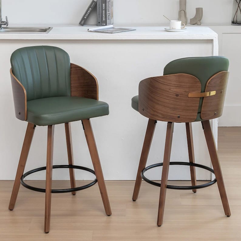 Green Swivel 26" Counter Stool, Wooden Bar Stool