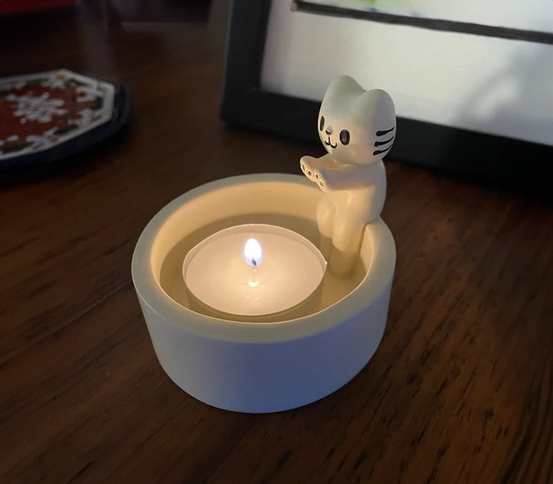 Candle Holder Cat Home Decor | Cat by the Fire